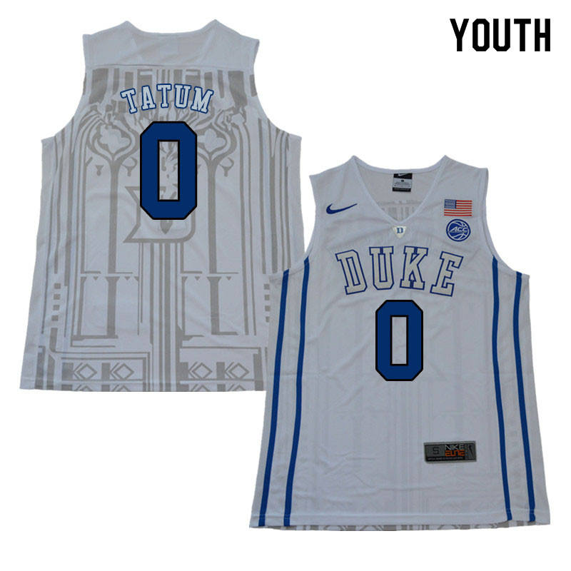 2018 Youth #0 Jayson Tatum Duke Blue Devils College Basketball Jerseys Sale-White